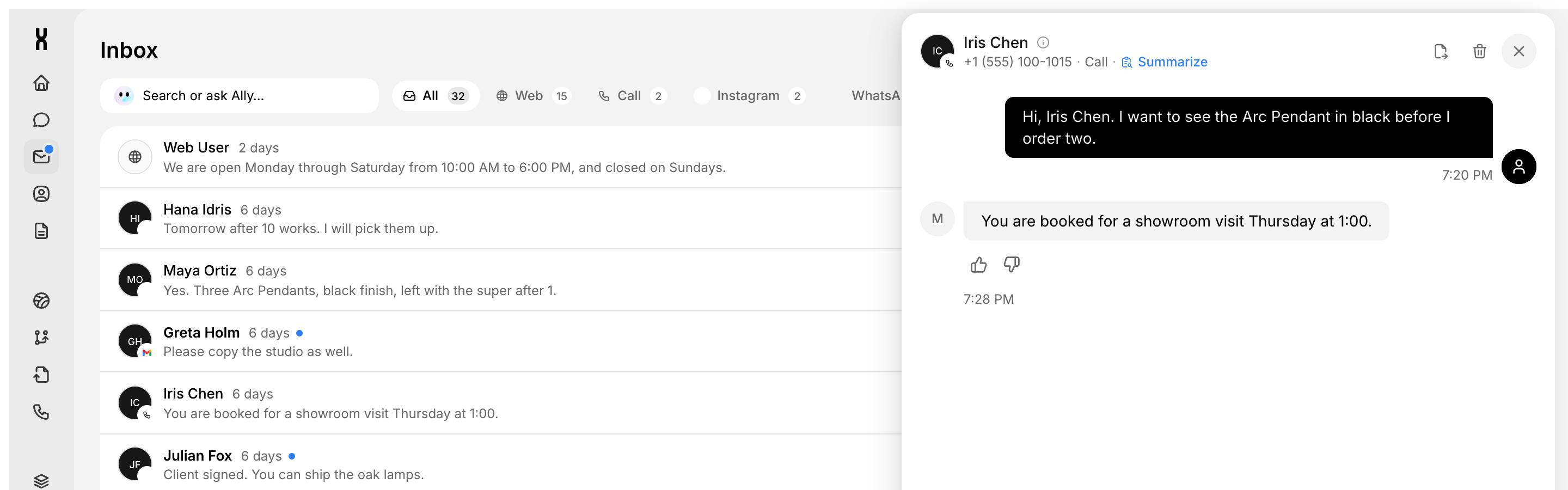 The Link AI Inbox with calls and chats from every channel