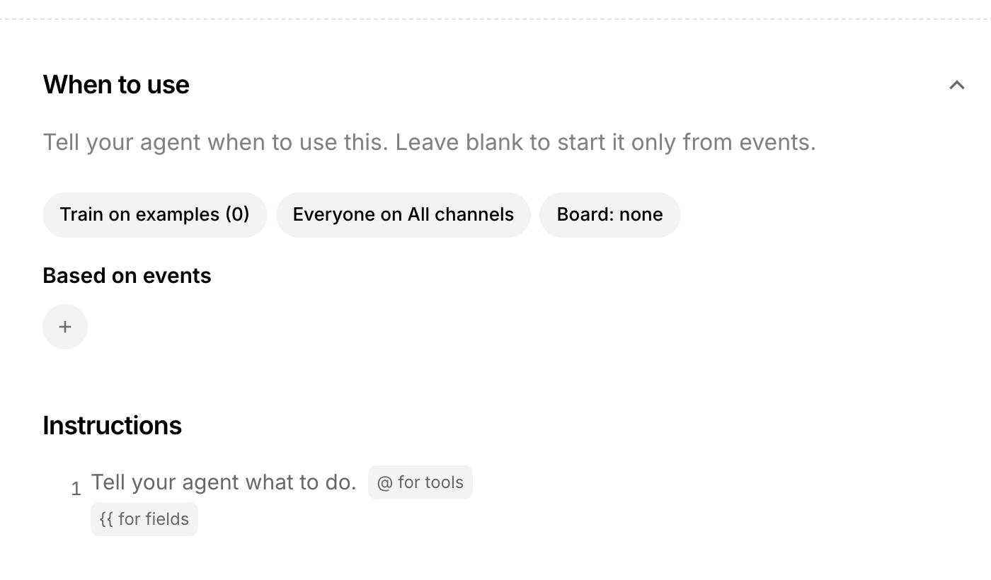 The procedure editor with When to use, events, and instructions
